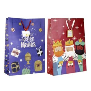 Bismark Bolsa de Papel Reyes Magos Jumbo - Medidas 40x70x18cm - Tarjeta Colgante - 2 Diseños Diferentes Aleatorios