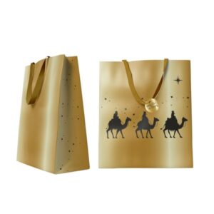 Bismark Bolsa de Papel Reyes Magos - Medidas 24x32x10cm - Tarjeta Colgante - Color Oro