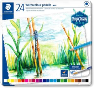 Staedtler 146 10C Caja Metalica con 24 Lapices de Colores Acuarelables - Resistentes a la Rotura - Colores Surtidos