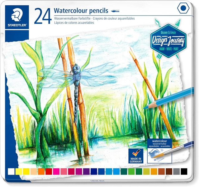 Staedtler 146 10C Caja Metalica con 24 Lapices de Colores Acuarelables - Resistentes a la Rotura - Colores Surtidos