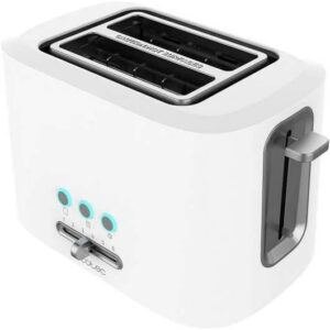 Cecotec Toast & Taste 9000 Double White Tostadora Electrica 980W - 6 Niveles - 2 Ranuras Cortas Extraanchas - Capacidad para 2 Tostadas - Incluye Soporte Panecillos - Bandeja Recogemigas