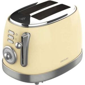 Cecotec Toast & Taste 800 Vintage Light Yellow Tostadora Electrica 850W - 6 Niveles - 2 Ranuras Cortas Extraanchas - Capacidad para 2 Tostadas - Bandeja Recogemigas - Acabados en Acero Inoxidable