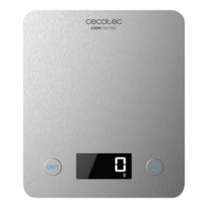 Cecotec Cook Control 10000 Connected Bascula de Cocina - Acabado en Acero Inox - Precision de 1gr - Peso Max. 5kg - Pantalla LCD - Diseño Extraplano - Recubrimiento Antihuellas