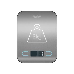 Cecotec CookControl Bascula de Cocina - Capacidad 5kg - Pantalla LCD - Acero Inoxidable - Precision de 1g - Antihuellas - 203x155mm - Color Gris