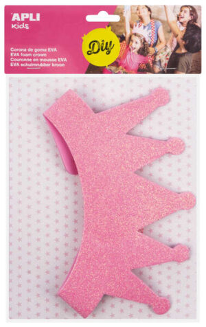 Apli Corona de Goma Eva Rosa con Purpurina - Cable Elastico Ajustable - Personalizable con Formas de Goma Eva, Fieltro, Pegatinas, Etc - Color Rosa