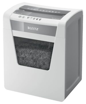 Leitz IQ Office P4 Destructora de Papel Corte Confeti P-4 - Destruye hasta 15 Hojas - Capacidad de la Papelera 23L - 2 Horas de Funcionamiento Ininterrumpido - Color Blanco/Gris