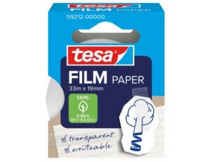 Tesa Paper Pack de 1 Cinta Adhesiva de Papel 19mm x 33 Metros - Casi Invisible en Superficies de Color Claro - Se puede Cortar con la Mano y Escribir sobre ella - Papel Certificado FSC®