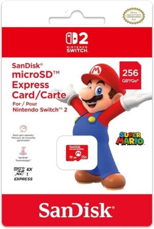 Nintendo Tarjeta Micro SD Sandisk para Consola Nintendo Switch 2 - Capacidad 256Gb - Logotipo de Mario Bros - Velocidades Rapidas y Estables - Rendimiento Optimizado - Color Rojo