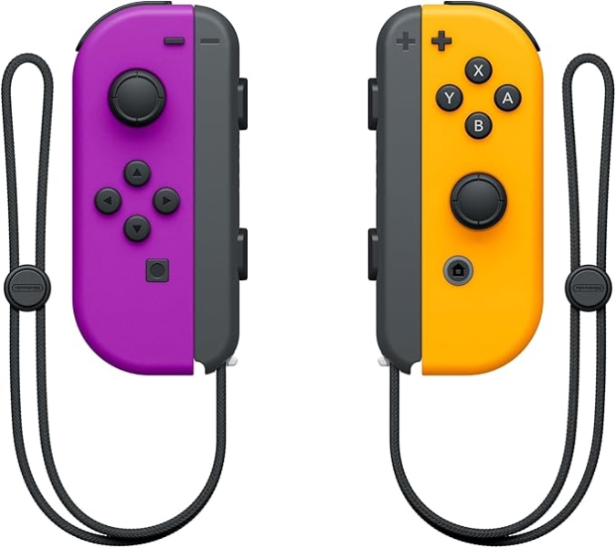 Nintendo Set de 2 Mandos Joy-Con Izquierdo/Derecho para Nintendo Switch - Autonomia hasta 20h - Vibracion HD - Sensor de Movimiento y Acelerometro - Boton de Captura - Sensor NFC para Amiibo - Camara Infrarroja - Color Morado y Naranja Neon
