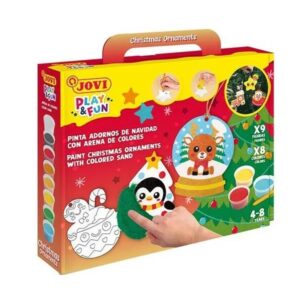 Jovi Play & Fun Kit Pinta con Arena Christmas Ornaments con 8 Botes de Arena + 1 Punzon + 3 Laminas con Diseños Navideños - Colores Surtidos
