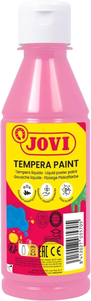Jovi Tempera Paint Tempera Liquida 250ml - Base Agua - Lista para Usar - Alto Poder Cubriente - Secado Rapido - Excelente Fluidez - Adherencia en Multiples Superficies - Color Rosa