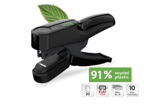 Novus B 36FC re+new Grapadora de Tenaza - Hasta 20 Hojas - Fabricada con un 91% de Plastico Reciclado - Grapado Cerrado Plano - Color Negro