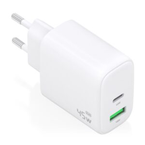 Aisens Cargador GAN 45W - 1xUSB-C PD3.0 QC4.0 y 1xUSB-A QC3.0 - Color Blanco