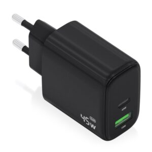 Aisens Cargador GAN 45W - 1xUSB-C PD3.0 QC4.0 y 1xUSB-A QC3.0 - Color Negro