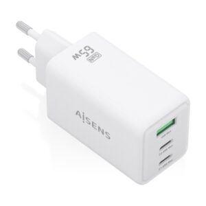 Aisens Cargador GAN 65W - 2xUSB-C PD3.0 QC4.0 y 1xUSB-A QC3.0 - Color Blanco