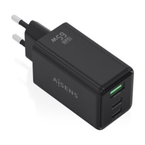 Aisens Cargador GAN 65W - 2xUSB-C PD3.0 QC4.0 y 1xUSB-A QC3.0 - Color Negro