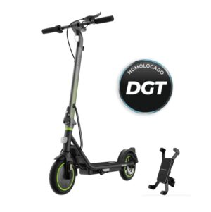 Cecotec Bongo Serie D30 Mobile Patinete Electrico - 350W - Autonomia 30km - Ruedas 8.5” - Frenos Electricos y de Disco - Velocidad Maxima 25km/h - Soporte Movil - Homologacion DGT - Color Negro y Verde