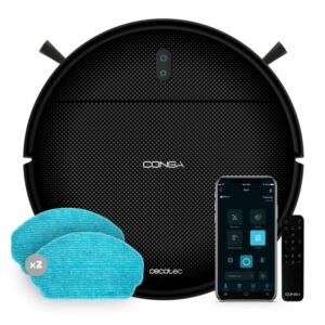 Cecotec Conga 999 Origin X-Treme Robot Aspirador 5 en 1 - 1400Pa - Navegacion Reactiva - 6 Programas - Control Via App y Mando - Autonomia hasta 120min - Filtro Alergenos - Color Negro