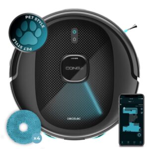 Cecotec Conga 9590 Spin Revolution Ultra Power Robot Aspirador 4 en 1 - 10kPa - Navegacion Laser - Mopas Giratorias - Autonomia 240min - Cepillo Antienredos - Deteccion de Alfombras - Color Negro