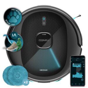 Cecotec Conga 9990 AI Spin Revolution Ultra Power Robot Aspirador 4 en 1 - 10kPa - Navegacion Laser - Autonomia 240min - Mopas Giratorias - Deteccion Alfombras - Cepillo Antienredos - Color Negro