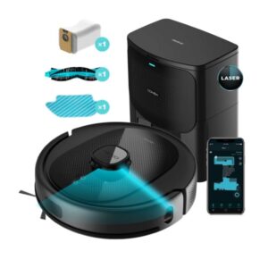 Cecotec Conga 8290 Immortal Ultra Power Home Genesis T Robot Aspirador 4 en 1 con Base de Autovaciado - 5500Pa - Navegacion Laser - Autonomia 280min - Bolsa de 3L - Funcion Fregado - Color Negro