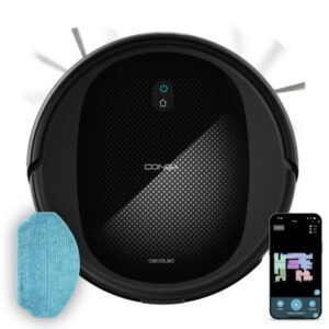 Cecotec Conga M20 Robot Aspirador 4 en 1 - 7000Pa - Navegacion Giroscopica Eficaz - Autonomia hasta 160min - Cepillo Multifuncion - Control Via App - Ajuste de Agua Inteligente - Color Negro