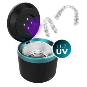 Cecotec ToothCare Easy Clean Limpiador Ultrasonico para Ferrulas y Dentaduras - Luz UV para Desinfeccion - Ciclos de 5min - Deposito 200ml - Cesta Interior - Apagado Automatico Seguro - Color Negro