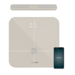 Cecotec Surface Precision 10600 Smart Healthy Pro Bascula Corporal hasta 180kg - Bluetooth - Extraplano - 15 Parametros - Cinta Metrica - Alta Precision - Patas Antideslizantes - Color Beige