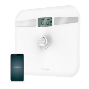 Cecotec Surface Precision 10200 Smart Healthy White Bascula Corporal hasta 180kg - Energia sin Pilas - Bluetooth - 4 Sensores - Cristal Templado - Patas Antideslizantes - Autoapagado - Color Blanco