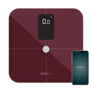 Cecotec Surface Precision 10400 Smart Healthy Vision Garnet Bascula Corporal hasta 180kg - LCD - Bluetooth 4.0 - Bateria 600mAh - Cristal Templado - Patas Antideslizantes - Cinta Metrica - Color Rojo