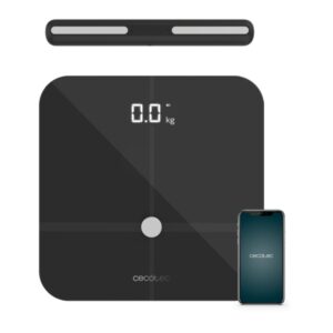 Cecotec Surface Precision 10600 Smart Healthy Pro Dark Grey Bascula Corporal hasta 180kg - Bluetooth - Extraplano - 15 Parametros - Cinta Metrica - Alta Precision - Base Antideslizante - Color Negro