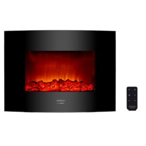 Cecotec Ready Warm 2200 Chimenea Electrica de 22" - Potencia de 2000W - Control Remoto Incluido - Llamas LED Ajustables - Temporizador Semanal - Cristal Templado Curvo - 39.8x16.5x56cm - Color Negro