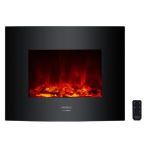 Cecotec Ready Warm 2600 Chimenea Electrica de 26" - Potencia de 2000W - Control Remoto Incluido - Cristal Templado Curvo - Llamas LED Ajustables - Temporizador Semanal - 66.5x13.5x56cm - Color Negro