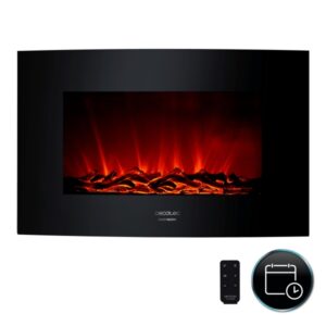 Cecotec Ready Warm 3500 Chimenea Electrica de 35" - Potencia de 2000W - Mando a Distancia - Cristal Templado Curvo - Llamas LED Ajustables - Temporizador Programable - 92x14.5x56cm - Color Negro