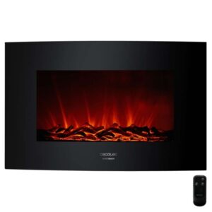 Cecotec Ready Warm 3510 Chimenea Electrica de 35" - 2000W - Cristal Templado Curvo - Control Remoto Incluido - Temporizador Programable - Llamas LED Ajustables - Calefaccion Decorativa - Color Negro