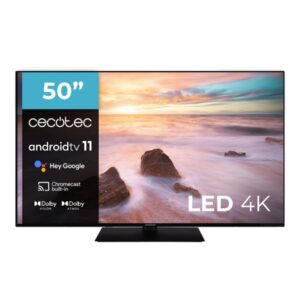 Cecotec A2Z series ALU20050Z Televisor Smart TV sin Marco de 50" LED con Resolucion 4K UHD - Android TV 11 - Chromecast Integrado - Dolby Vision y Atmos - HDR10+ - Peana Central - Color Negro