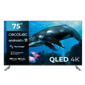 Cecotec V2 series VQU20075S Televisor Smart TV sin Marco de 75" QLED con Resolucion 4K UHD - Sistema Dolby - Procesador 4 Nucleos - Android TV 11 - HDMI 2.1 48Gbps - Chromecast Integrado - Color Negro