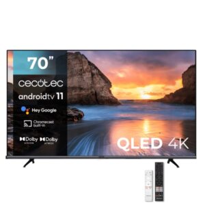 Cecotec V1+ series VQU11070+S Televisor Smart TV de 70" QLED 4K - Android TV 11 - Dolby Vision y Atmos - Subwoofer - HDR10 - Tecnologia MEMC - Audio 24W y DTS - Conectividad WiFi/Bluetooth - Color Negro