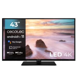 Cecotec A2Z series ALU20043Z Televisor Smart TV sin Marco de 43" LED 4K UHD - Android TV 11 - Chromecast Integrado - HDR10+ - Dolby Vision - Sonido Dolby Atmos - Peana Central - Color Negro