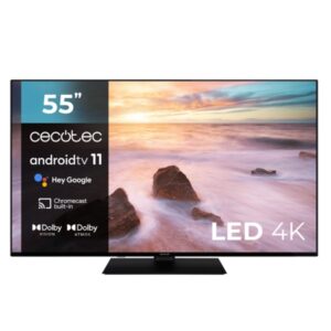 Cecotec A2Z series ALU20055ZS Televisor Smart TV sin Marco de 55" LED 4K UHD - Android TV 11 - Chromecast Integrado - HDR10+ - Dolby Vision - Sonido Dolby Atmos - Peana Central - Color Negro