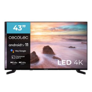 Cecotec A2 series ALU20043S Televisor Smart TV de 43" LED con Resolucion 4K UHD - Android TV 11 - Chromecast Integrado - Formato sin Marco - Dolby Vision y Atmos - HDR10+ - HDMI 2.1 - Color Negro