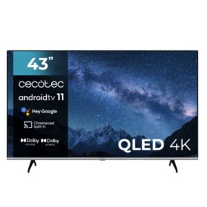 Cecotec V2 series VQU20043S Televisor Smart TV de 43" QLED con Resolucion 4K UHD - Procesador de 4 Nucleos - Dolby Vision y Atmos - Formato sin Marco - HDMI 2.1 de 48 Gbs - Chromecast - Color Negro