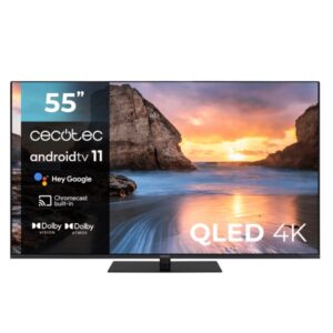 Cecotec V1Z+ series VQU11055Z+ Televisor Smart TV de 55" QLED con Resolucion 4K UHD - Android TV 11 - Subwoofer Integrado - HDR10+ - Formato sin Marco - Dolby Vision y Atmos - HDMI 2.1 - Color Negro