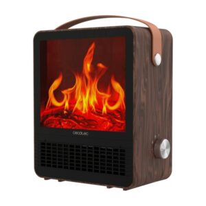 Cecotec ReadyWarm 1500 Ceramic Flames Calefactor Ceramico de Sobremesa - 1500W - Efecto Llamas - Termostato Ajustable - 2 Modos - Facil Control y Encendido - Color Madera Oscuro