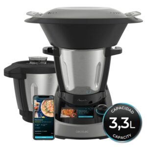 Cecotec Mambo Touch Robot de Cocina - 1600W - Pantalla Tactil TFT 5" - App con Recetas Guiadas - Jarra de Acero Inoxidable - Capacidad 3.3L - Jarra Cerramica Antiadherente - 40x25x33cm - Color Negro