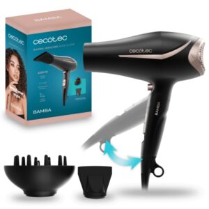 Cecotec Bamba IoniCare and Go Glow Secador de Pelo Plegable - 2200W - Generador de Iones Negativos - Incluye Boquilla y Difusor - Filtro Facil de Limpiar - Ajustes Personalizables - Color Negro