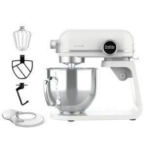 Cecotec Twist and Fusion 4500 Luxury Batidora Amasadora - 800W - Movimiento Planetario - Bol de Acero de 5.2L - 8 Velocidades - Multifuncion - Pantalla LED - Temporizador - Aluminio Fundido - Color Blanco