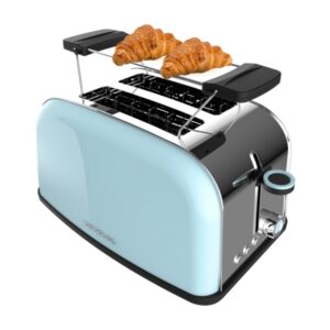 Cecotec Toastin' Time 850 Tostadora de Doble Ranura - 850W - Ranura Ancha - Acero Inoxidable - Autocentrado - Bandeja Recogemigas Extraible - Color Azul Claro