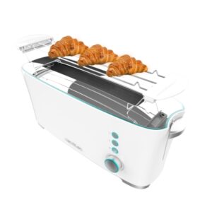 Cecotec Toast and Taste ExtraW Tostadora de Ranura Larga - 1000W - Ranura XL Extra Ancha - Calienta Panecillos - Funciones Descongelar y Recalentar - Funcion de Extra Elevacion - 7 Niveles - Color Blanco