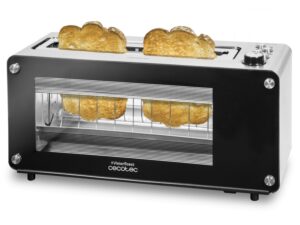 Cecotec VisionToast Tostadora de Ranura Larga - 1260W - Ventana de Cristal - Ranura XL Extra Ancha - 7 Niveles de Tostado - 3 Funciones Preconfiguradas - Acabado en Acero Inoxidable - Color Negro